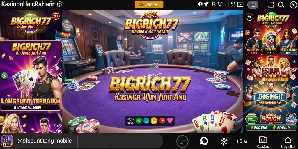 Screenshot main BIGRICH77 dengan dealer langsung dan suasana kasino yang mengesankan.