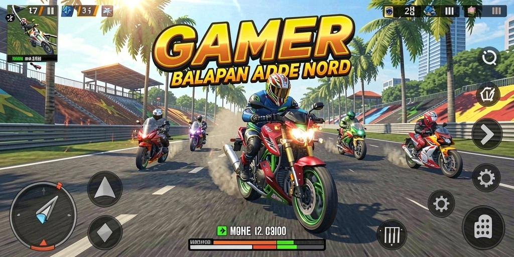 Screenshot GAMERP menampilkan aksi seru balapan motor yang mendebarkan.