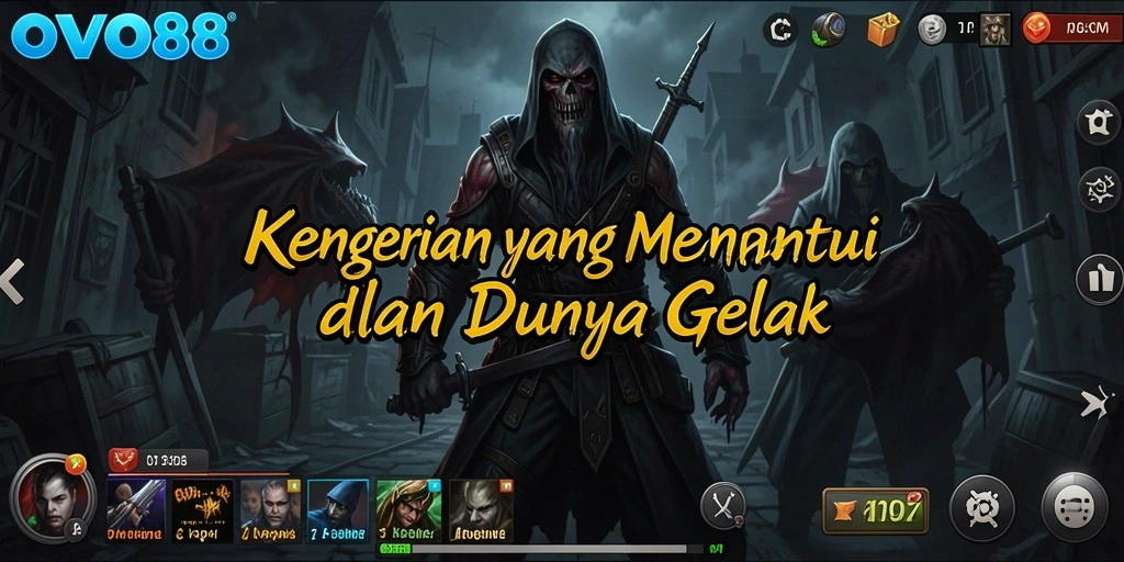 Screenshot menampilkan gameplay mengerikan dengan suasana gelap dan makhluk menyeramkan.