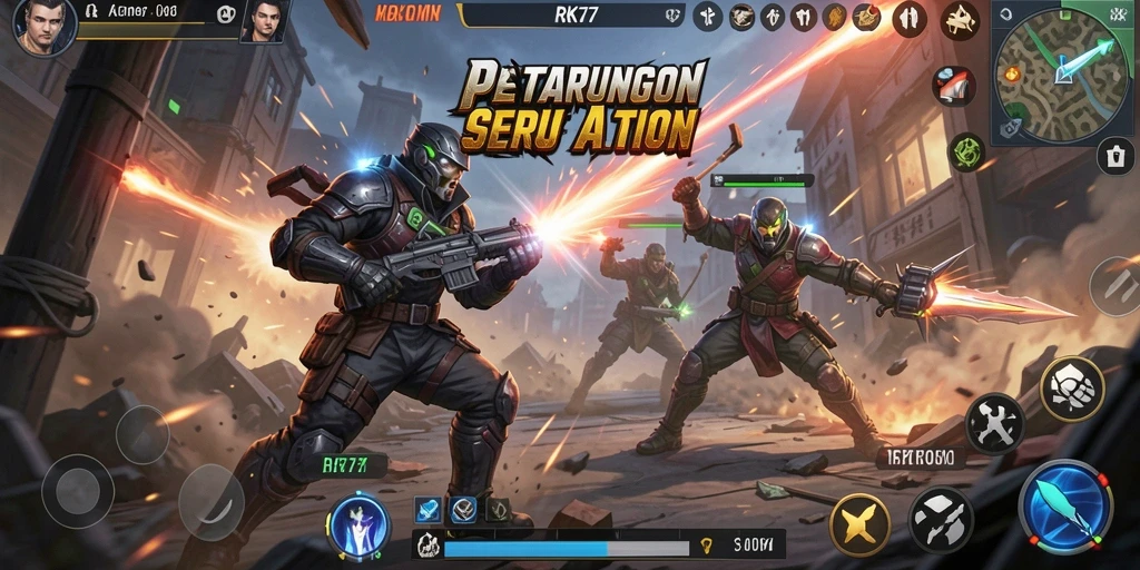 Screenshot RK77 menunjukkan aksi pertarungan seru yang mendebarkan.