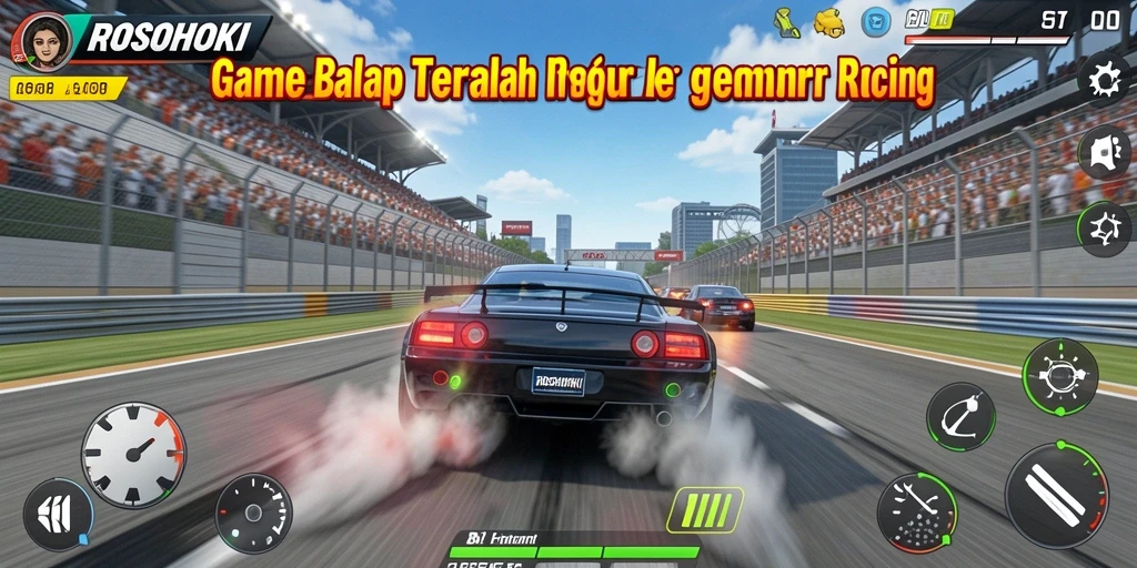 Gameplay Racing yang seru di ROSOHOKI dengan mobil dan trek yang menantang.